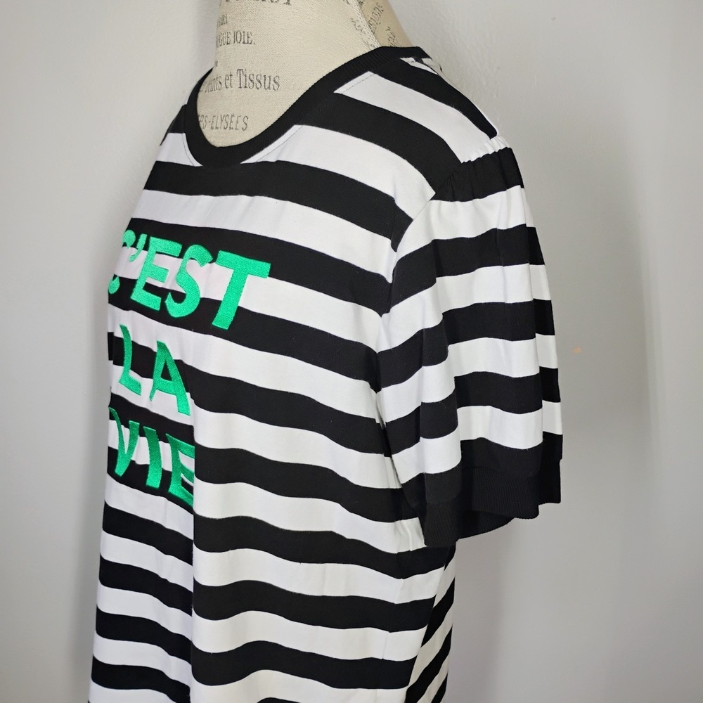 KARL LAGERFELD PARIS Women's C'est La Vie Striped Graphic Top Black White XL - Picture 3 of 8